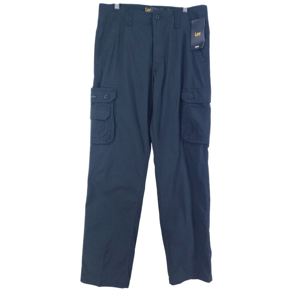 Lee Mens Relaxed Fit Cargo Pants 31x32 Black Ripstop High Rise Straight Leg